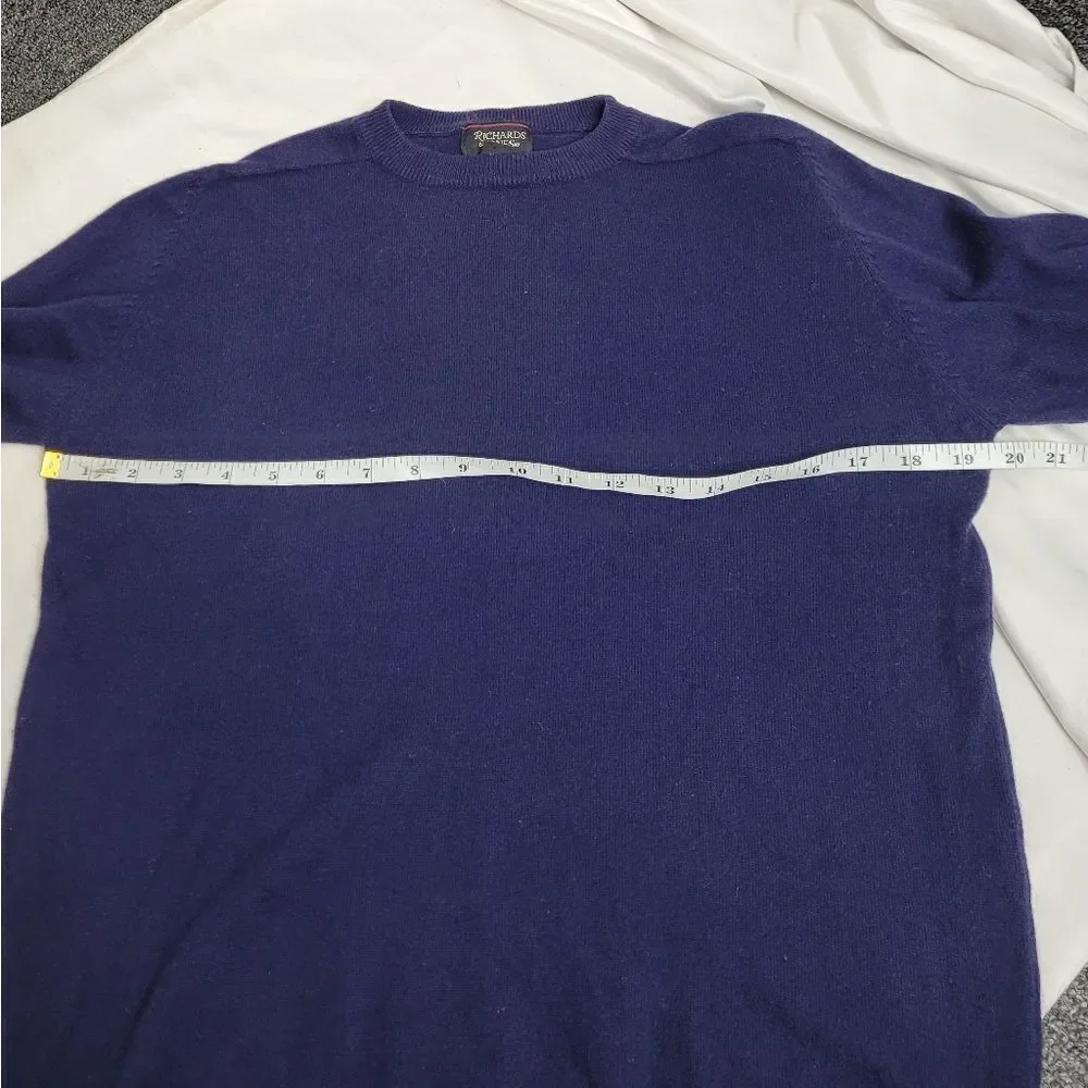 VINTAGE 80s sweater navy blue cashmere‎ crew neck fitted S